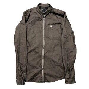 Fred Perry Mens Slim Fit Long Sleeve Button Down Oxford Shirt Pocket Gray Medium